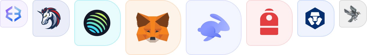 Backpack, MyEtherWallet, Exodus, MetaMask, Rabbit, Lace, Ronin, and Monero wallet logos