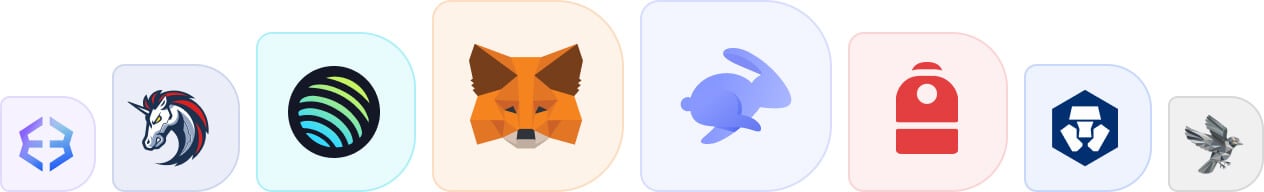 Exodus, 1inch, Jupiter, MetaMask, Rabbit, Backpack, Crypto.com, Sparrow wallet logos.