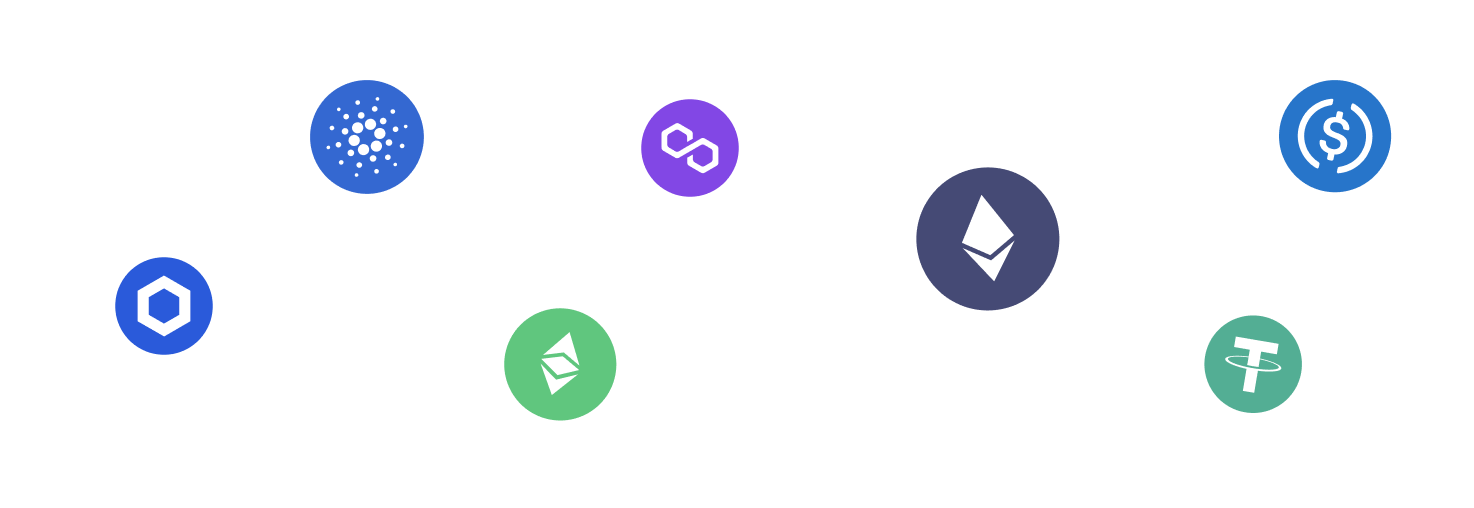 Sammlung beliebter Kryptowährungen unterstützt durch die Trezor Suite App - Ansicht unten