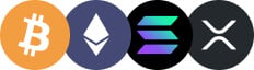 Bitcoin, ETH, Solana and XRP logo