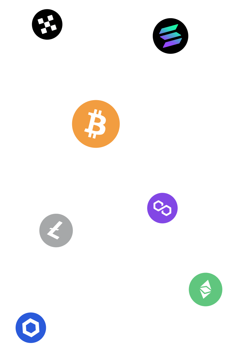 Collection of popular cryptocurrency coins supported by Trezor Suite app - left view