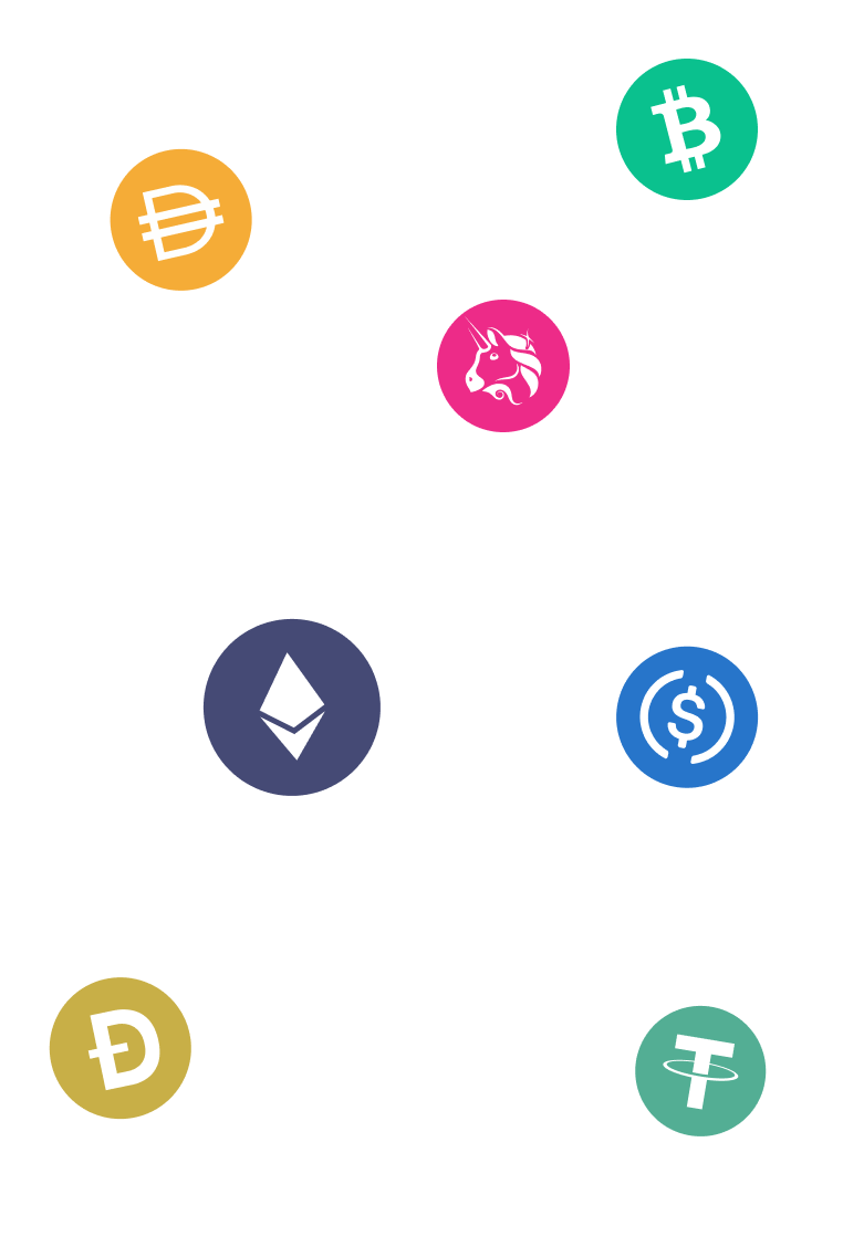 Collection of popular cryptocurrency coins supported by Trezor Suite - right view