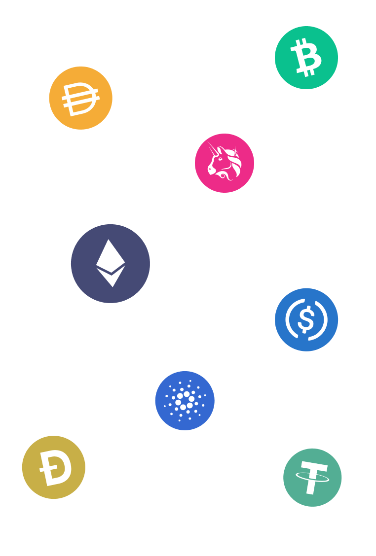 Collection of popular cryptocurrency coins supported by Trezor Suite - right view