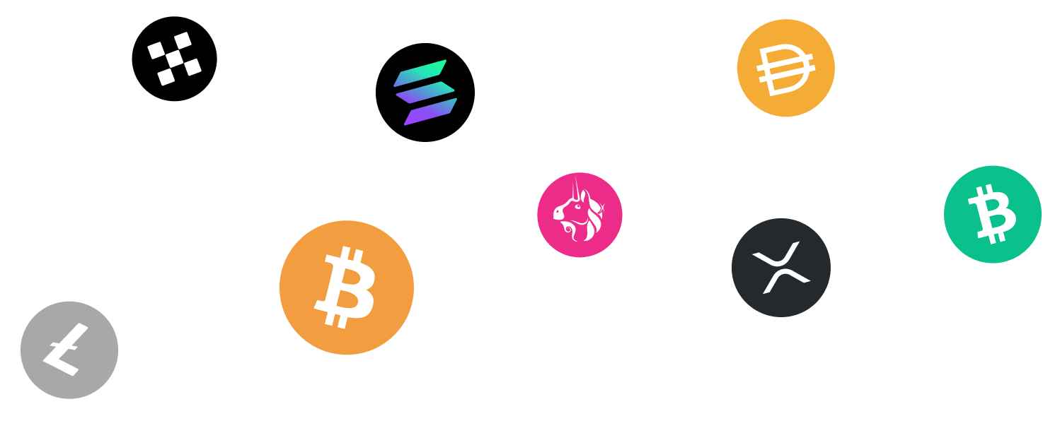 Collection of popular cryptocurrency coins supported by Trezor Suite app - top view