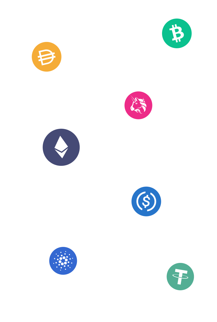 Collection of popular cryptocurrency coins supported by Trezor Suite app - right view