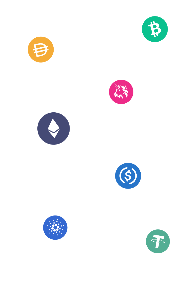 Collection of popular cryptocurrency coins supported by Trezor Suite - right view