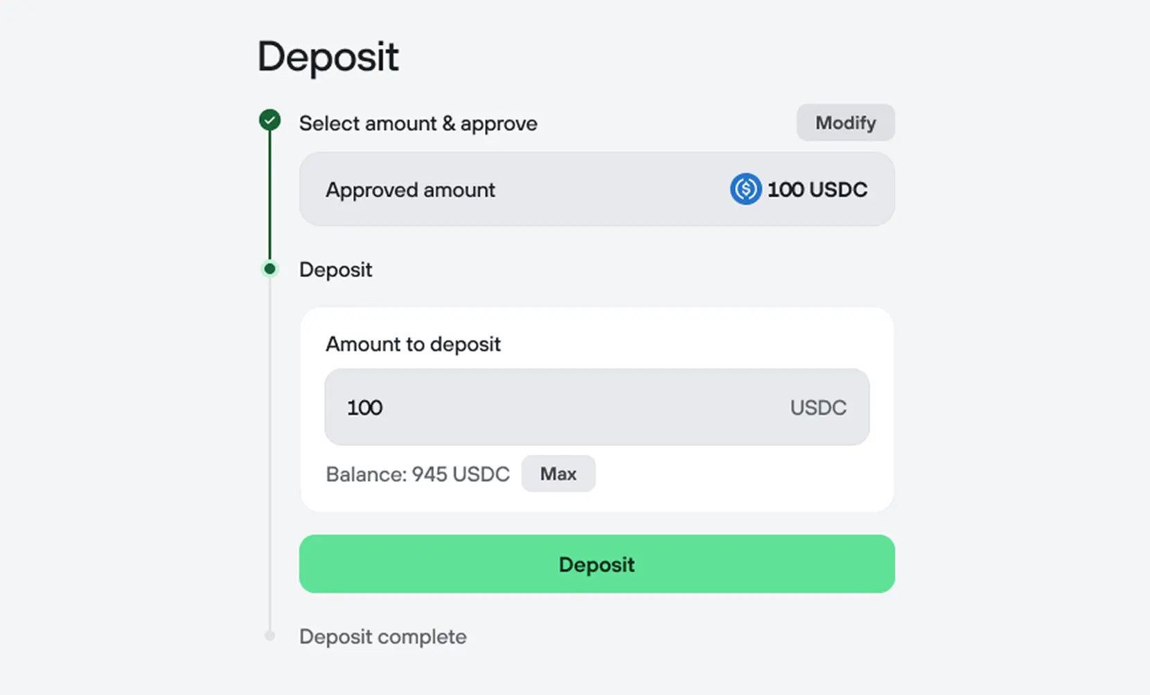 Deposit amount entry screen