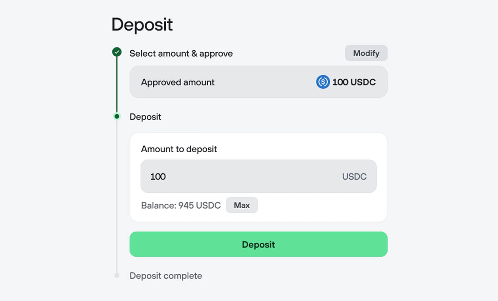 Deposit amount entry screen