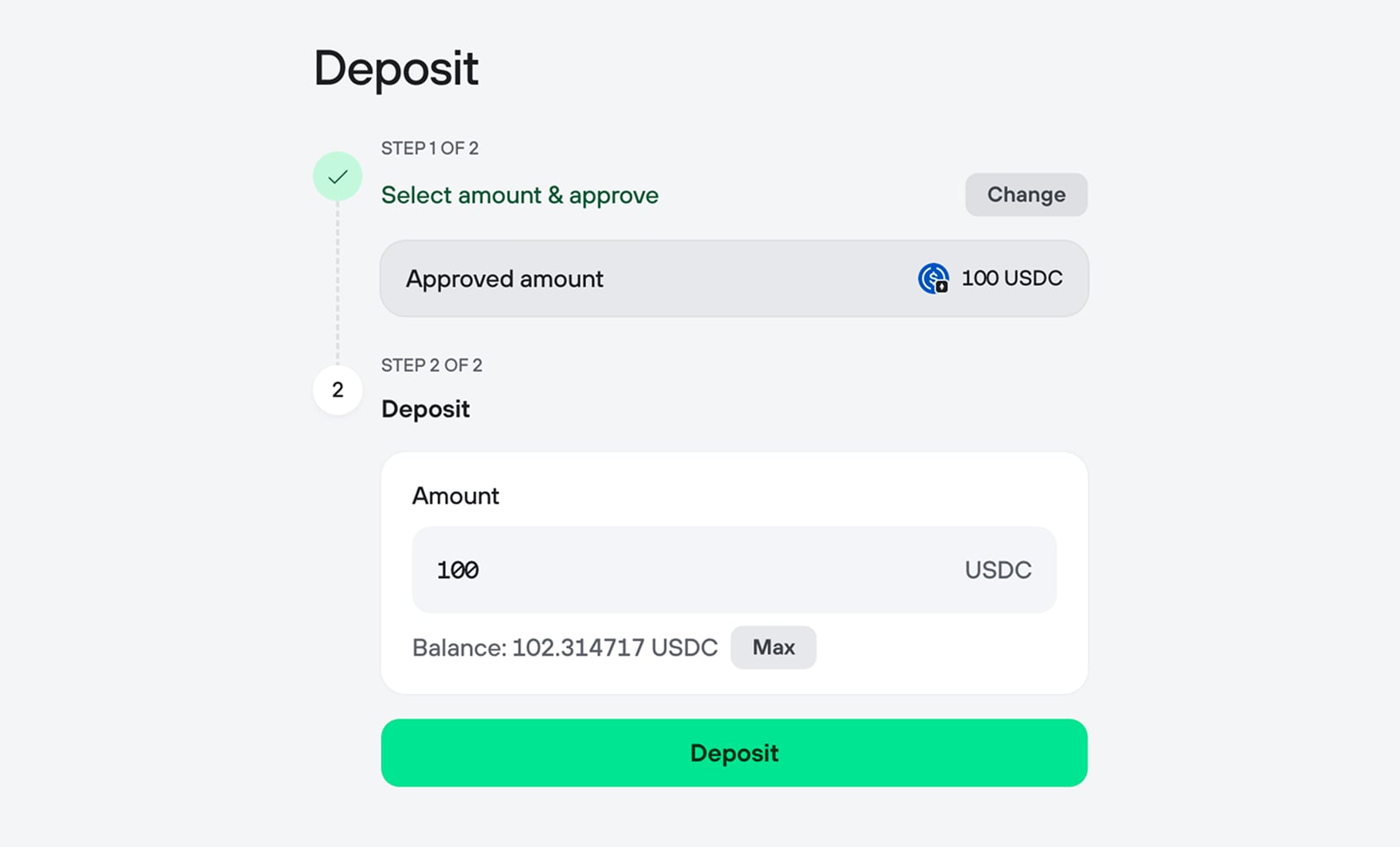Deposit amount entry screen
