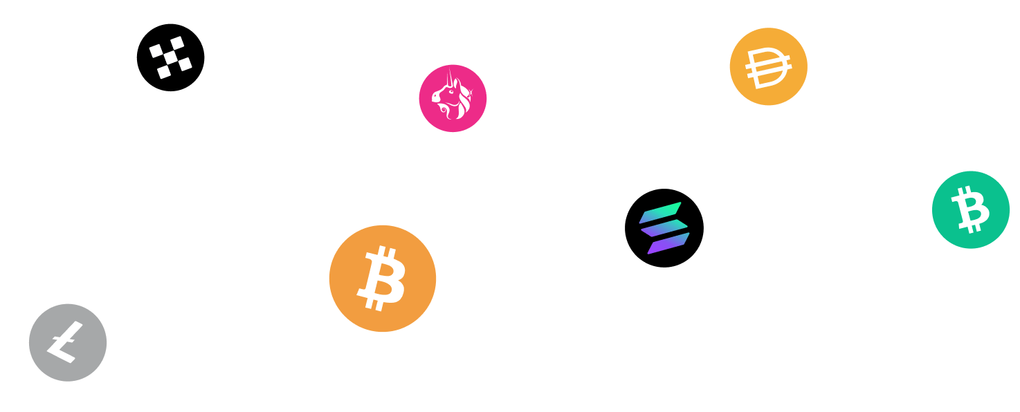 Collection of popular cryptocurrency coins supported by Trezor Suite app - top view